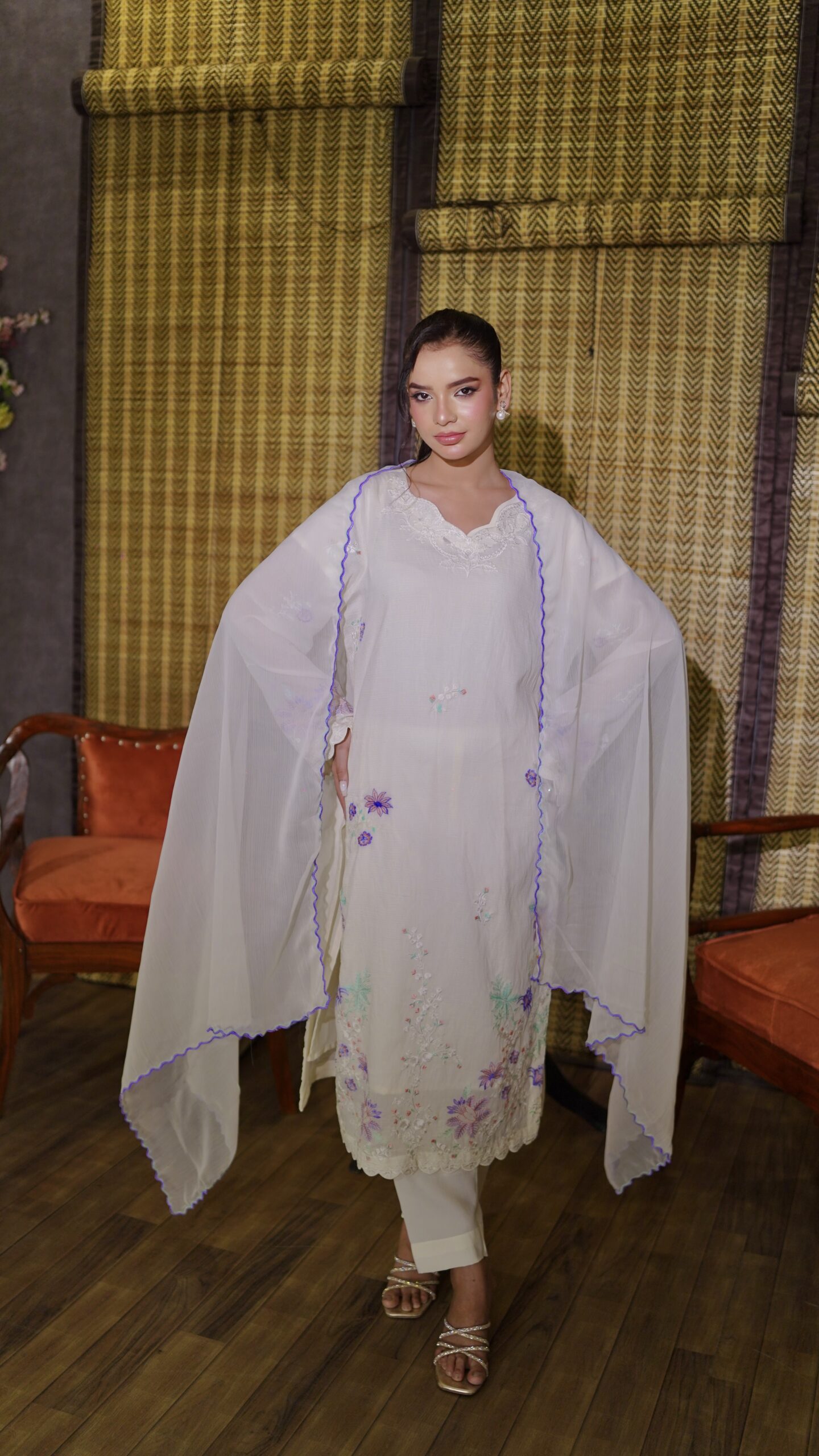 Ivory Blossom Embroidered 3-Piece Festive Suit - Image 2