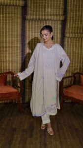 Ivory Blossom Embroidered 3-Piece Festive Suit